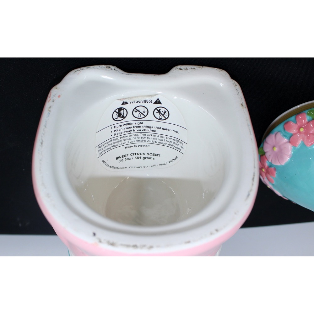 Martha Stewart Gnome Candle Sweet Citrus Scent Pink Blue Floral Bunny Ears Lid - Picture 6 of 7